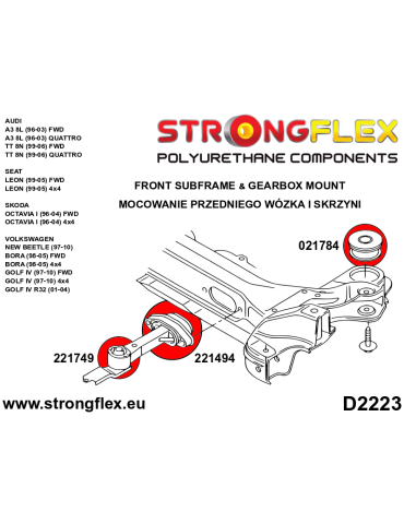  Silent block Polyuréthane Berceau Avant Seat Leon (99-05) 4x4

