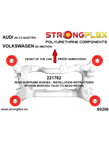  Silent block Polyuréthane SPORT Berceau Arrière Audi A6 C5 (97-04) Quattro & Allroad
