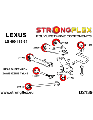  Silent block Polyuréthane Barre de renfort Intérieur Arrière  Lexus LS LS400 I UCF10 89-94
