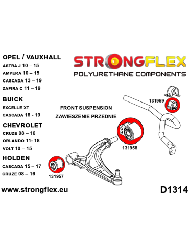 Silent block Polyuréthane SPORT Avant - Bras de Controle Avant Opel / Vauxhall Cascada (13-19)
