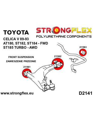 Kit Silent block Polyuréthane Suspension Totale  Toyota Celica V (89-93) AT180, ST182, ST184 2 Roues motrices

