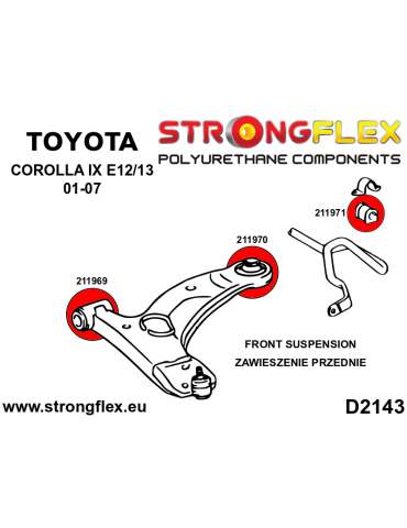  Kit SPORT Silent block Polyuréthane Train Avant Toyota Corolla IX (01-07) E120 E130