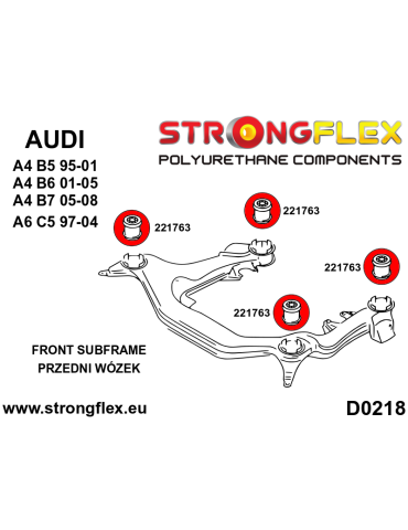  Silent block Polyuréthane Berceau Avant Audi A6 C5 (97-04) 2 Roues motrices
