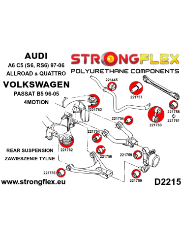  Kit Silent block Polyuréthane SPORT Berceau Arrière Volkswagen Passat B5 4motion (96-05)
