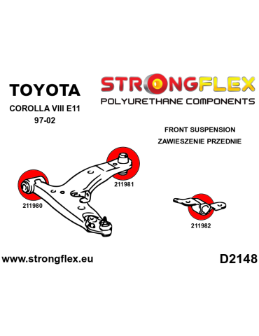  Silent block Polyuréthane SPORT Arrière - Bras de Controle Avant Toyota Corolla VIII (97-02) E110