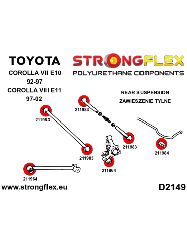  Silent block Polyuréthane SPORT Bras de Traverse Arrière Toyota Corolla VII (92-97) E100