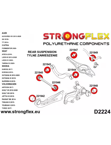  Silent block Polyuréthane SPORT tige de rail Extérieur Arrière Audi Q2 (16-)
