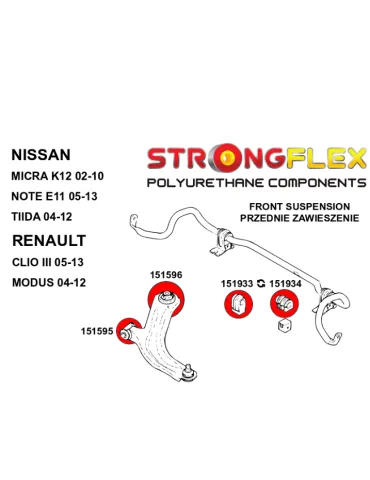  Kit Silent block Polyuréthane Train Avant  Nissan Note I (05-12) E11