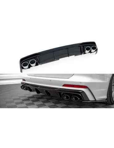 Lame / Diffuseur du Pare-chocs Arrière + Canule d'échappement Inox factice AUDI S6 / A6 S-LINE C8    Chrome - Maxton