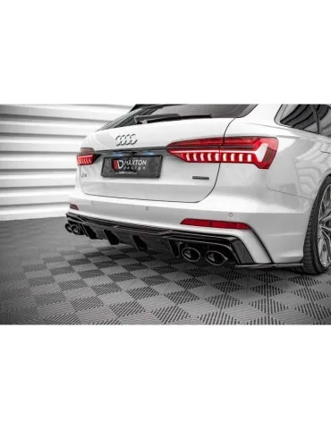 Lame / Diffuseur du Pare-chocs Arrière + Canule d'échappement Inox factice AUDI S6 / A6 S-LINE C8    Chrome - Maxton