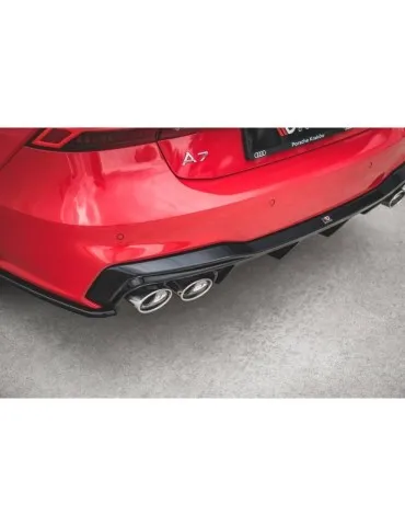 Lame / Diffuseur du Pare-chocs Arrière + Canule d'échappement Inox factice AUDI A7 C8 S-LINE    Chrome - Maxton