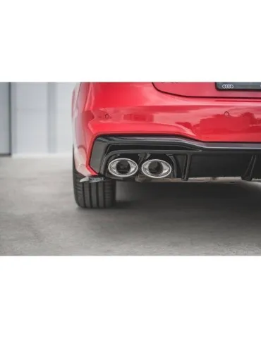 Lame / Diffuseur du Pare-chocs Arrière + Canule d'échappement Inox factice AUDI A7 C8 S-LINE    Chrome - Maxton