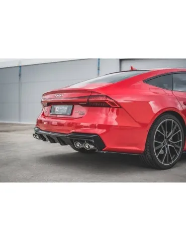 Lame / Diffuseur du Pare-chocs Arrière + Canule d'échappement Inox factice AUDI A7 C8 S-LINE    Chrome - Maxton