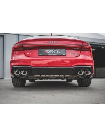 Lame / Diffuseur du Pare-chocs Arrière + Canule d'échappement Inox factice AUDI A7 C8 S-LINE    Chrome - Maxton