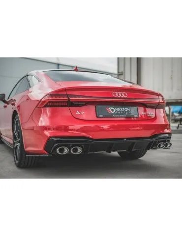 Lame / Diffuseur du Pare-chocs Arrière + Canule d'échappement Inox factice AUDI A7 C8 S-LINE    Chrome - Maxton