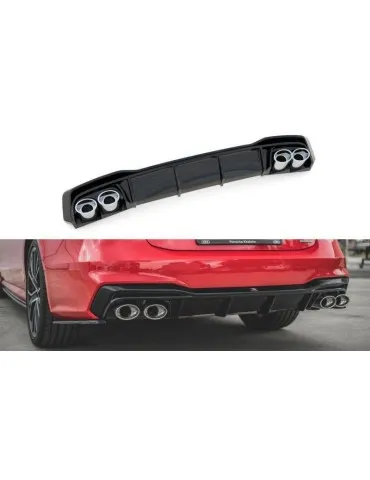 Lame / Diffuseur du Pare-chocs Arrière + Canule d'échappement Inox factice AUDI A7 C8 S-LINE    Chrome - Maxton