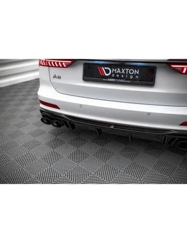 Lame / Diffuseur du Pare-chocs Arrière + Canule d'échappement Inox factice AUDI S6 / A6 S-LINE C8   - Maxton