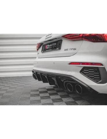 Lame / Diffuseur du Pare-chocs Arrière + Canule d'échappement Inox factice AUDI A3 S-LINE Sportback 8Y   - Maxton