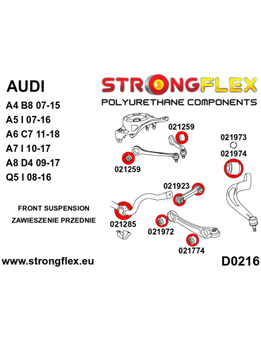 Silent block Polyuréthane Arrière Triangle de suspension Avant Inférieur75mm SPORT Audi A4 B9 (15-23) Quattro & Allroad / S4 / RS4
