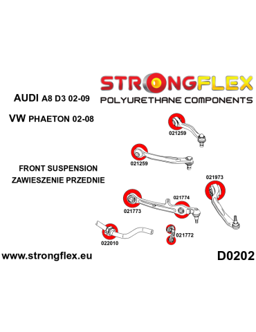 Silent block Polyuréthane Arrière Triangle de suspension Avant Inférieur75mm SPORT Audi A4 B9 (15-23) Quattro & Allroad / S4 / RS4