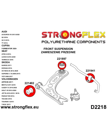 Silent block Polyuréthane SPORT Bras Avant Inférieur Arrière Audi A3 IV (20-) 8Y