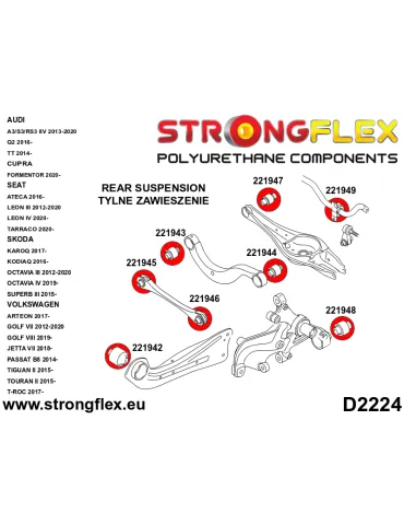  Silent block Polyuréthane SPORT tige de rail Intérieur Arrière Audi Q3 F3 / RSQ3 (19-)