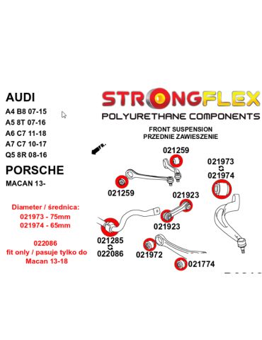 Silent block Polyuréthane Arrière Triangle de suspension Avant Inférieur75mm Audi A4 B9 (15-23) Quattro & Allroad / S4 / RS4