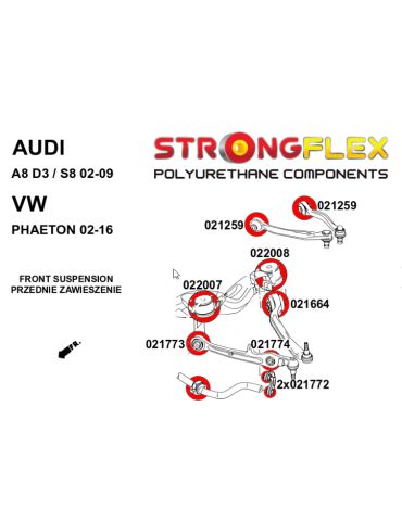 Silent block Polyuréthane Arrière Triangle de suspension Avant Inférieur75mm Audi A4 B9 (15-23) Quattro & Allroad / S4 / RS4