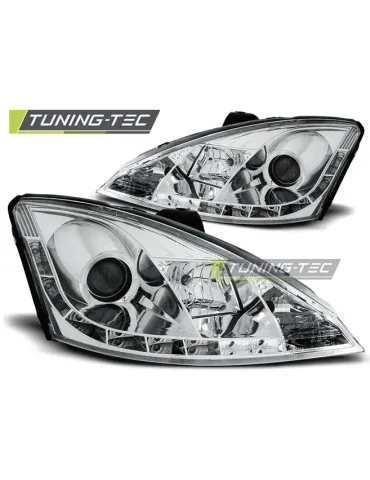 Phares à LED chromés pour FORD FOCUS 1 10.98-10.01