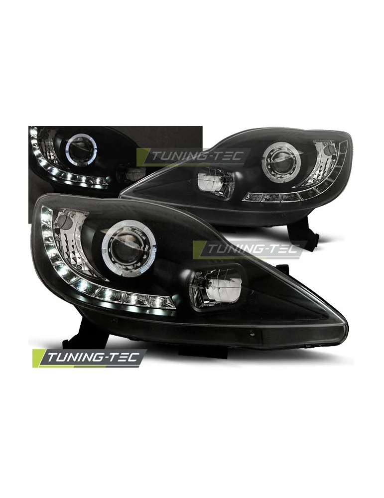 Phares à LED noirs pour PEUGEOT 107 05-11