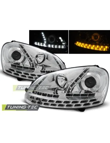 Phares à LED chromés pour VW GOLF 5 03-08