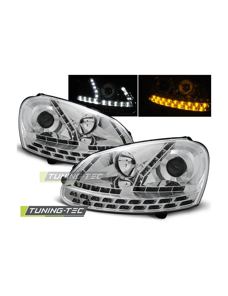Phares à LED chromés pour VW GOLF 5 03-08