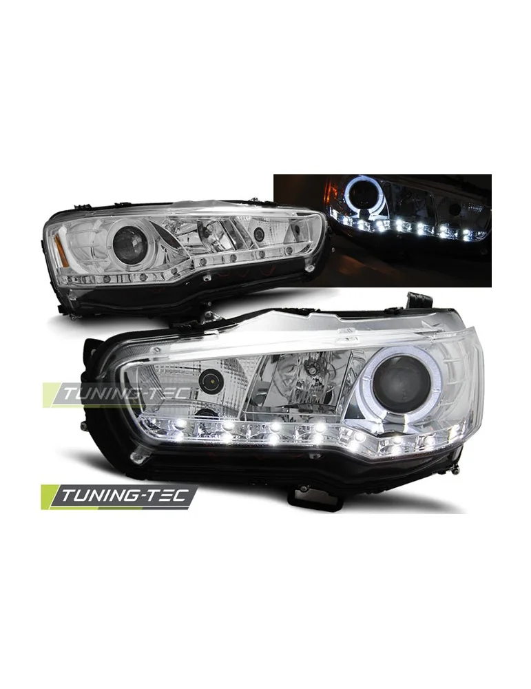 Phares à LED chromés pour MITSUBISHI LANCER 8 08-16