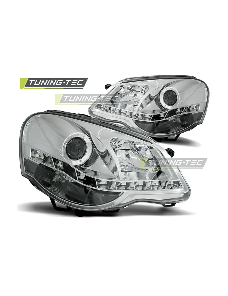 Phares à LED chromés pour VW POLO 9N3 04.05-09