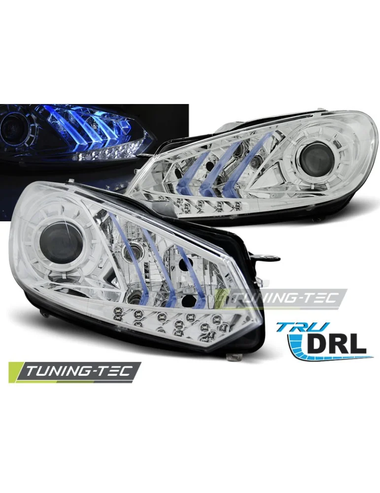 Phares chromés bleus pour VW GOLF 6 10.08- 12