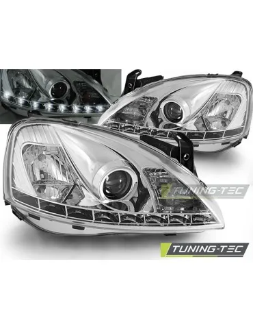 Phares à LED chromés pour OPEL CORSA C 11.00-09.06