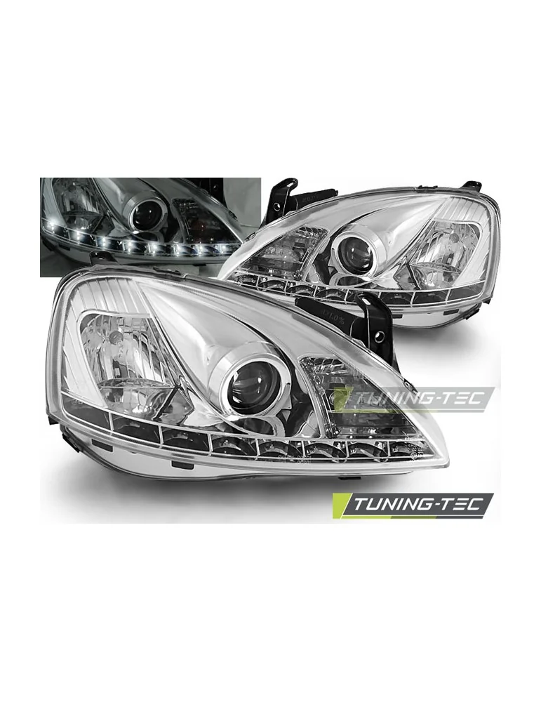 Phares à LED chromés pour OPEL CORSA C 11.00-09.06