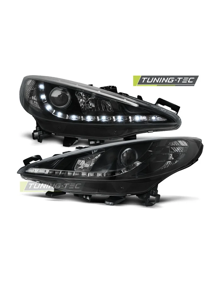 Phares à LED noirs pour PEUGEOT 207 05.06-06.12