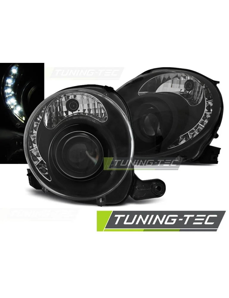 Phares à LED noirs pour FIAT 500 07-15