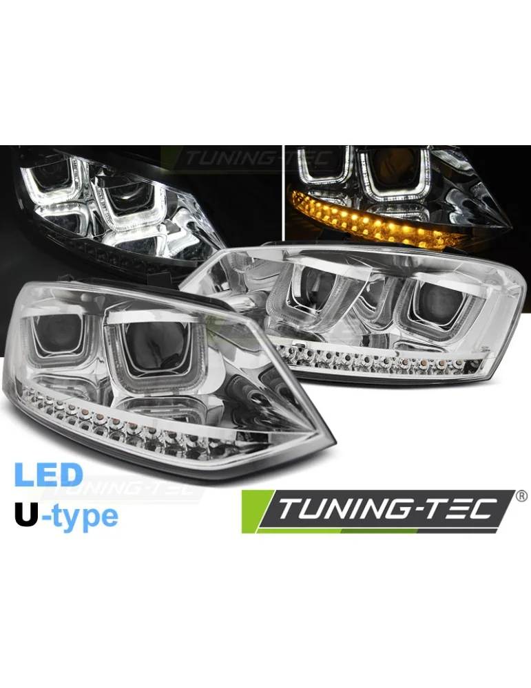 Phares à LED chromés pour VW POLO 6R 09-03.14