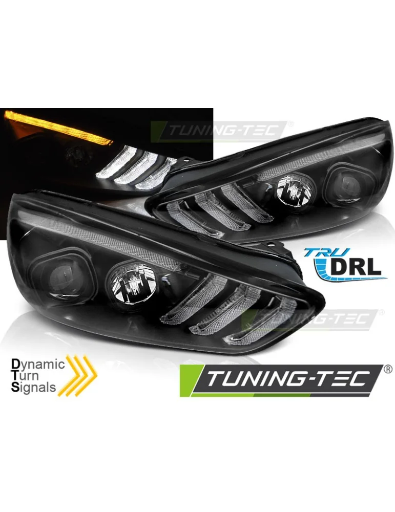 Phares à LED noirs pour FORD FOCUS MK3 15-18 INDICAOR