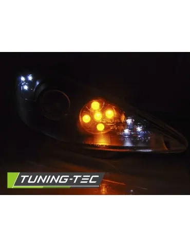 Phares à LED noirs pour PEUGEOT 206 02-ANGEL