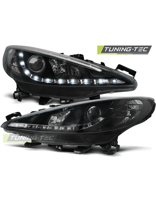 Phares à LED noirs pour Peugeot 207 W/MOTOR (2006 - 2012)