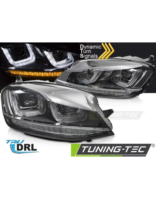 Phares noirs chromés pour VW Golf 7 (2013 - 2017)