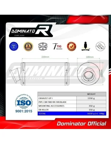 Silencieux bolt-on Dominator GP1 pour Honda CBR 900RR Fireblade SC33 (1996-1999)