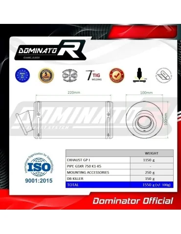 Silencieux bolt-on Dominator GP1 pour Suzuki GSXR 750 K1 K5 (2001-2005)