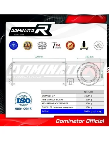 Silencieux slip-on Dominator GP Noir pour Honda CB 600F Hornet (1998-2002)