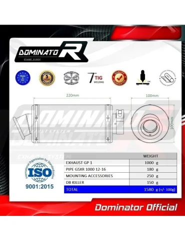 Silencieux slip-on Dominator GP1 pour Suzuki GSXR 1000 L2 L6 (2012-2016)