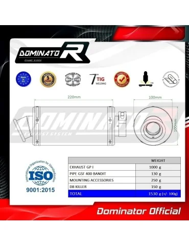 Silencieux slip-on Dominator GP1 pour Suzuki GSF Bandit 400 (1989-1990)