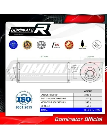 Silencieux slip-on Dominator ST pour Yamaha FZS Fazer 600 (1998-2003)